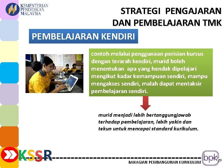 STRATEGI PENGAJARAN DAN PEMBELAJARAN TMK PEMBELAJARAN KENDIRI contoh melalui penggunaan perisian kursus dengan terarah