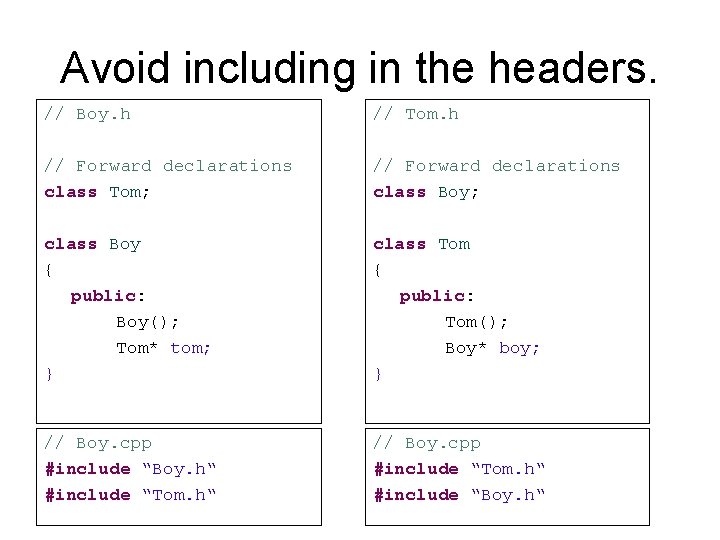 Avoid including in the headers. // Boy. h // Tom. h // Forward declarations