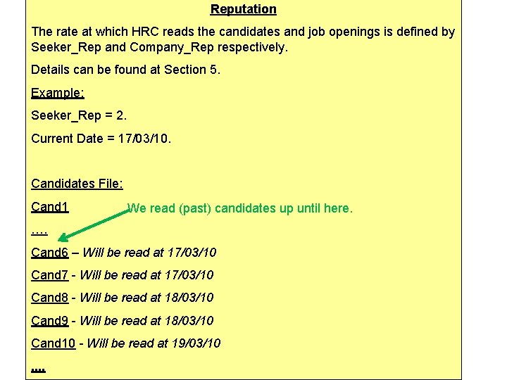 Reputation The rate at which HRC reads the candidates and job openings is defined