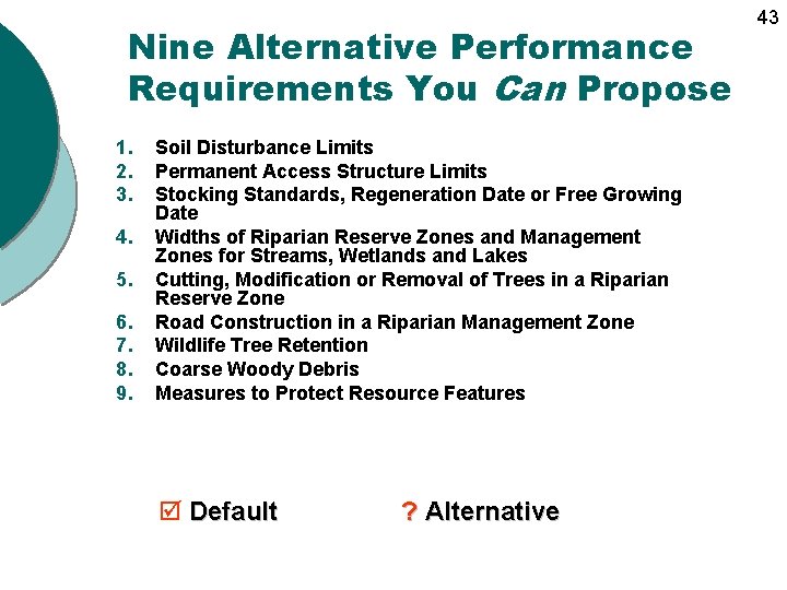 Nine Alternative Performance Requirements You Can Propose 1. 2. 3. 4. 5. 6. 7.