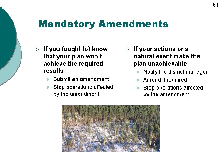 61 Mandatory Amendments ¡ If you (ought to) know that your plan won’t achieve