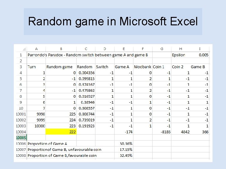 Random game in Microsoft Excel 
