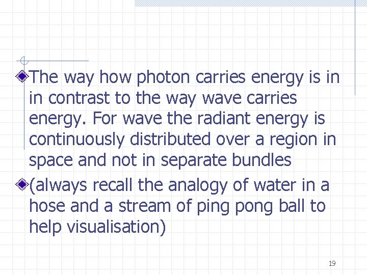 The way how photon carries energy is in in contrast to the way wave