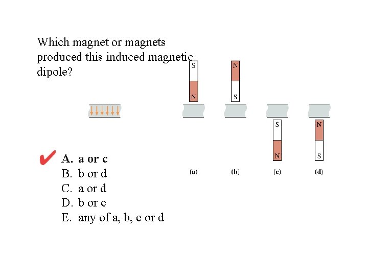 Which magnet or magnets produced this induced magnetic dipole? A. B. C. D. E.