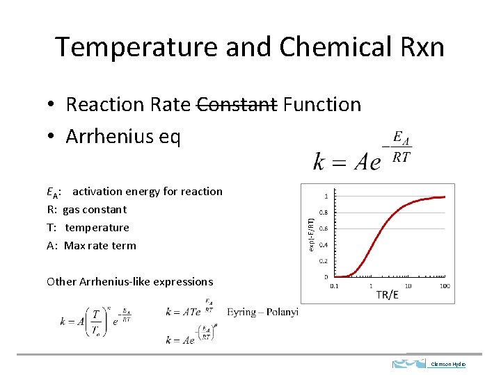 Temperature and Chemical Rxn • Reaction Rate Constant Function • Arrhenius eq EA: activation