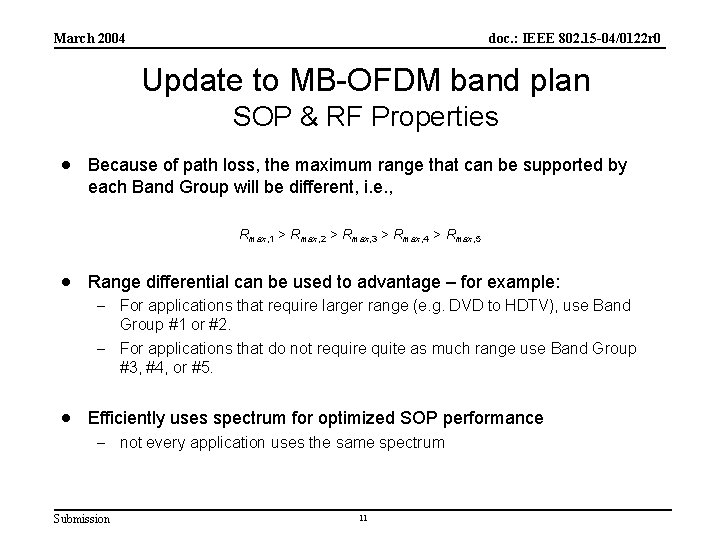 March 2004 doc. : IEEE 802. 15 -04/0122 r 0 Update to MB-OFDM band