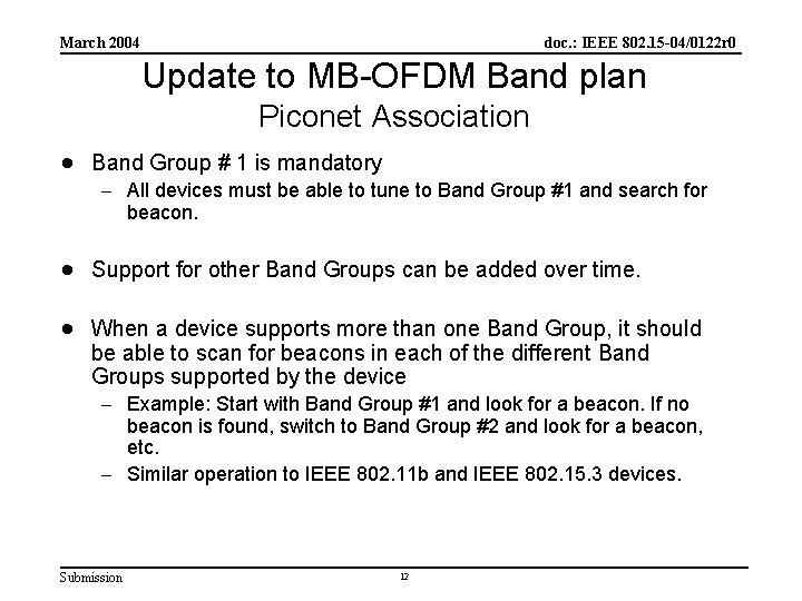 March 2004 doc. : IEEE 802. 15 -04/0122 r 0 Update to MB-OFDM Band