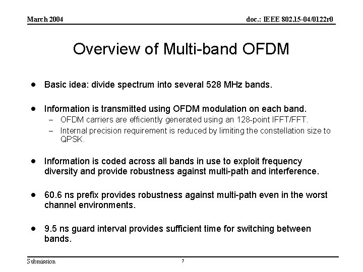 March 2004 doc. : IEEE 802. 15 -04/0122 r 0 Overview of Multi-band OFDM