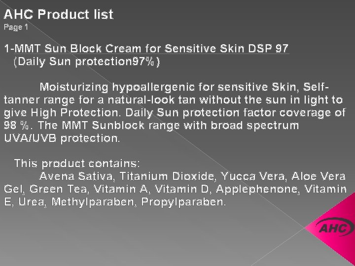 AHC Product list Page 1 1 -MMT Sun Block Cream for Sensitive Skin DSP