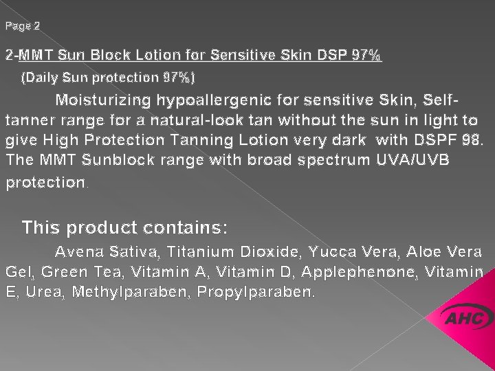 Page 2 2 -MMT Sun Block Lotion for Sensitive Skin DSP 97% (Daily Sun