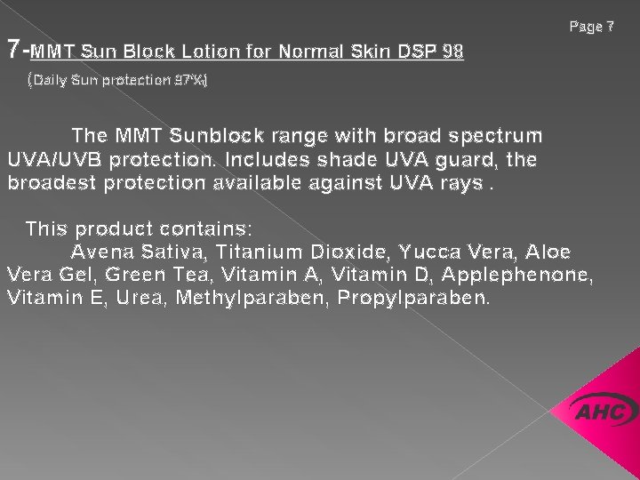 7 -MMT Sun Block Lotion for Normal Skin DSP 98 Page 7 (Daily Sun