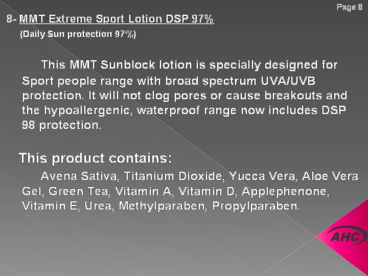 Page 8 8 - MMT Extreme Sport Lotion DSP 97% (Daily Sun protection 97%)