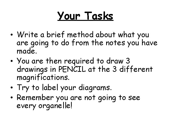 Your Tasks • Write a brief method about what you are going to do