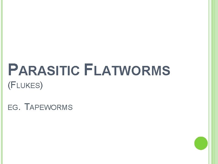 PARASITIC FLATWORMS (FLUKES) EG. TAPEWORMS 