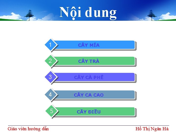 Nội dung 1 C Y MÍA 2 C Y TRÀ 3 C Y CÀ