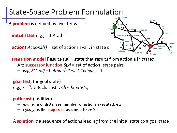 State-Space Problem Formulation Oradea 71 A problem is defined by five items: 75 Neamt
