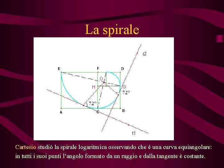 La spirale Cartesio studiò la spirale logaritmica osservando che è una curva equiangolare: in