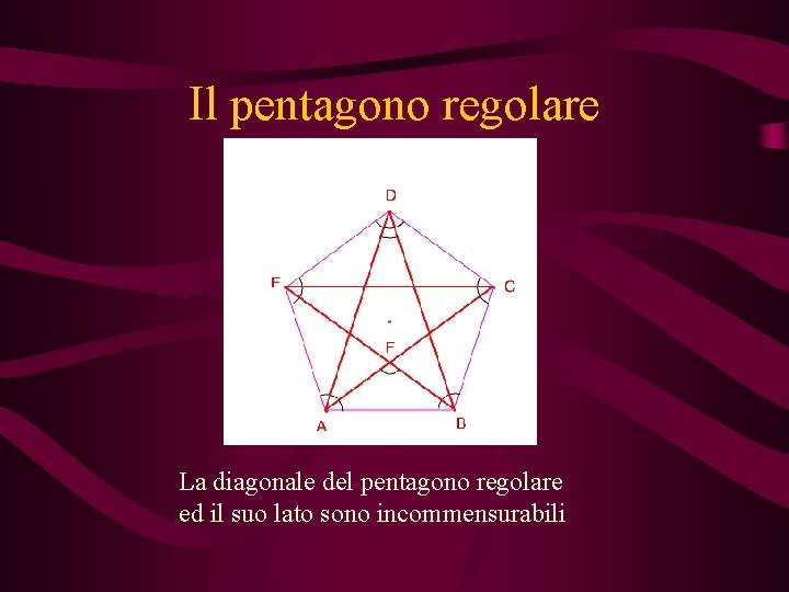 Il pentagono regolare La diagonale del pentagono regolare ed il suo lato sono incommensurabili