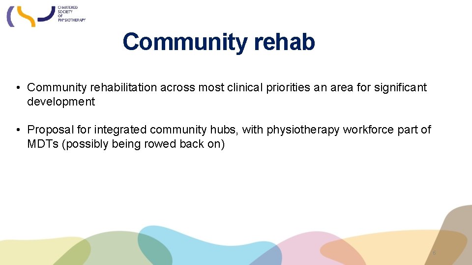 Community rehab • Community rehabilitation across most clinical priorities an area for significant development