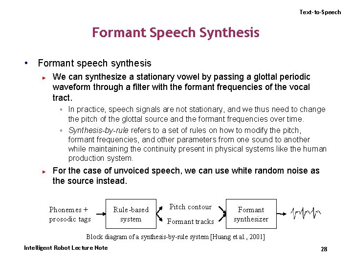 Text-to-Speech Formant Speech Synthesis • Formant speech synthesis ► We can synthesize a stationary