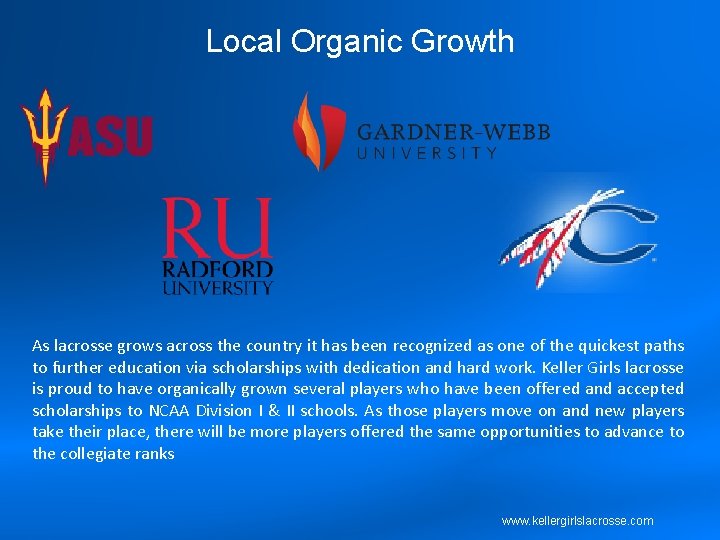 Local Organic Growth As lacrosse grows across the country it has been recognized as