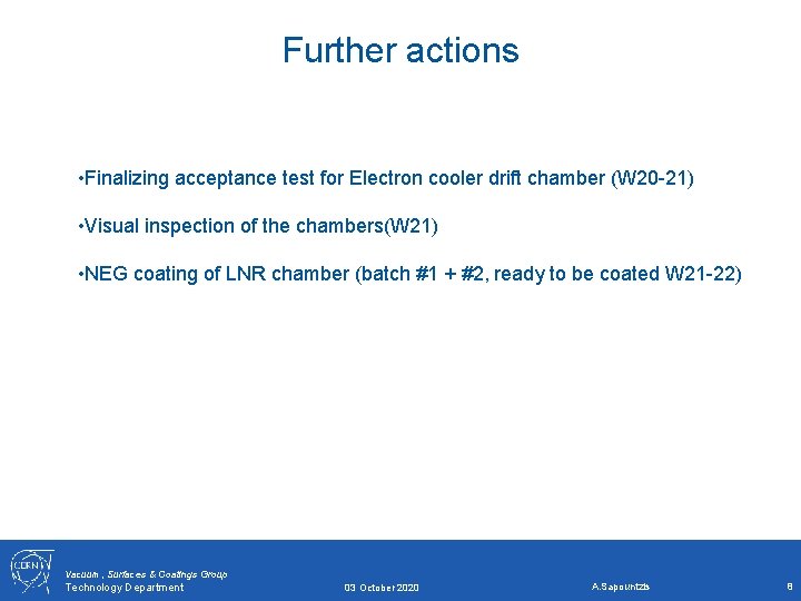 Further actions • Finalizing acceptance test for Electron cooler drift chamber (W 20 -21)