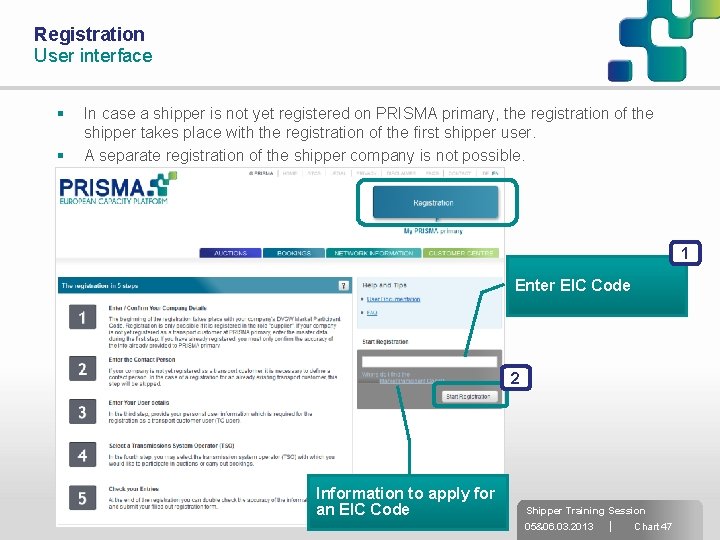 Registration User interface § § In case a shipper is not yet registered on
