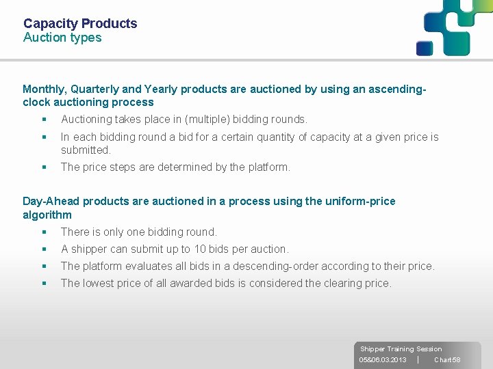 Capacity Products Auction types Monthly, Quarterly and Yearly products are auctioned by using an