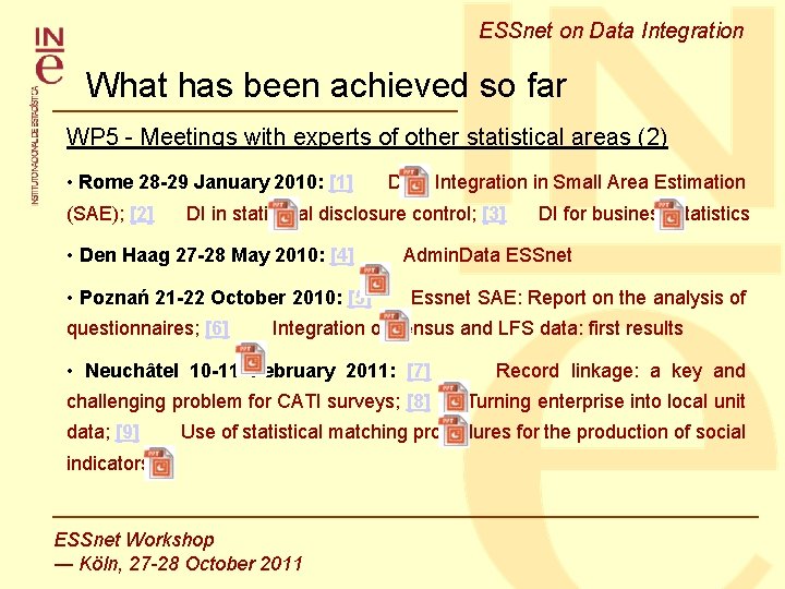 ESSnet on Data Integration What has been achieved so far WP 5 - Meetings ESSnet on Data Integration What has been achieved so far WP 5 - Meetings