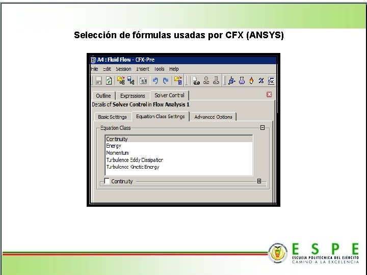 Selección de fórmulas usadas por CFX (ANSYS) 