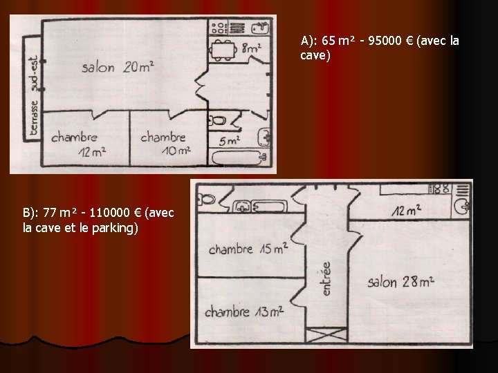 Le jeu de grammaire « Comparaison » B): 77 m² - 110000 € (avec