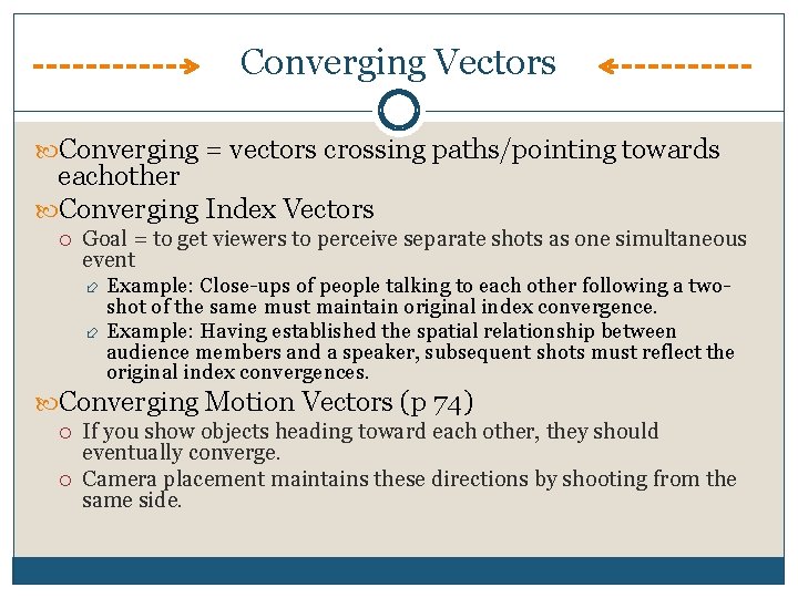 Converging Vectors Converging = vectors crossing paths/pointing towards eachother Converging Index Vectors Goal =