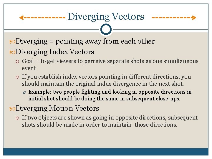 Diverging Vectors Diverging = pointing away from each other Diverging Index Vectors Goal =