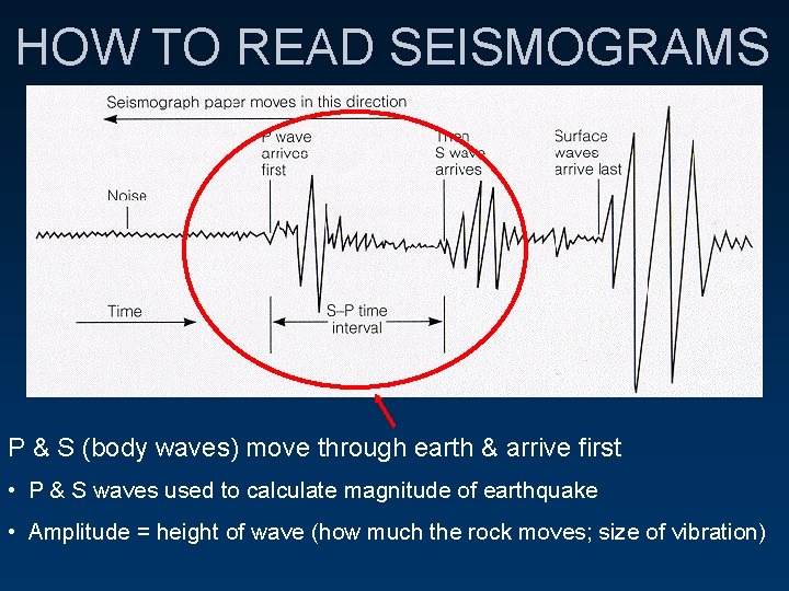 HOW TO READ SEISMOGRAMS P & S (body waves) move through earth & arrive