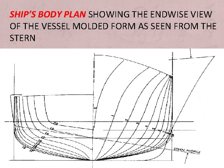 SHIP’S BODY PLAN SHOWING THE ENDWISE VIEW OF THE VESSEL MOLDED FORM AS SEEN