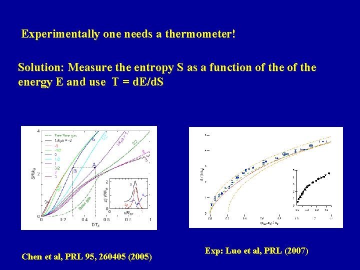 Experimentally one needs a thermometer! Solution: Measure the entropy S as a function of