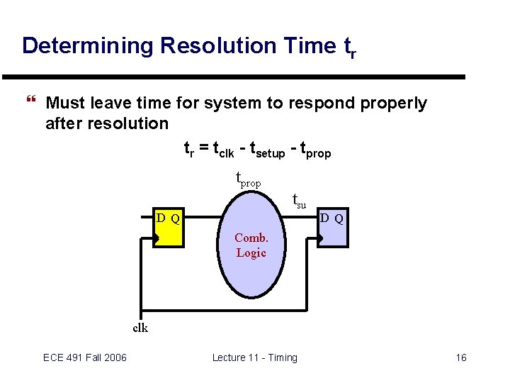 Determining Resolution Time tr } Must leave time for system to respond properly after