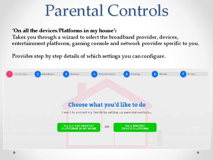 Parental Controls ‘On all the devices/Platforms in my house’: Takes you through a wizard