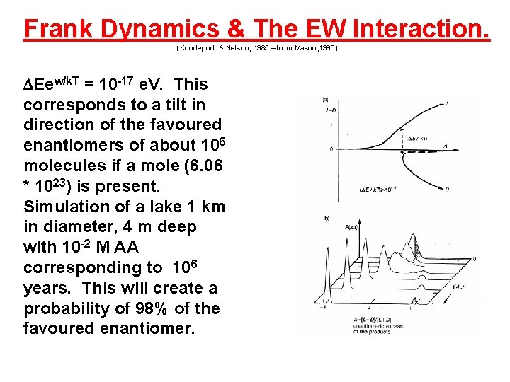 Frank Dynamics & The EW Interaction. (Kondepudi & Nelson, 1985 – from Mason, 1990)