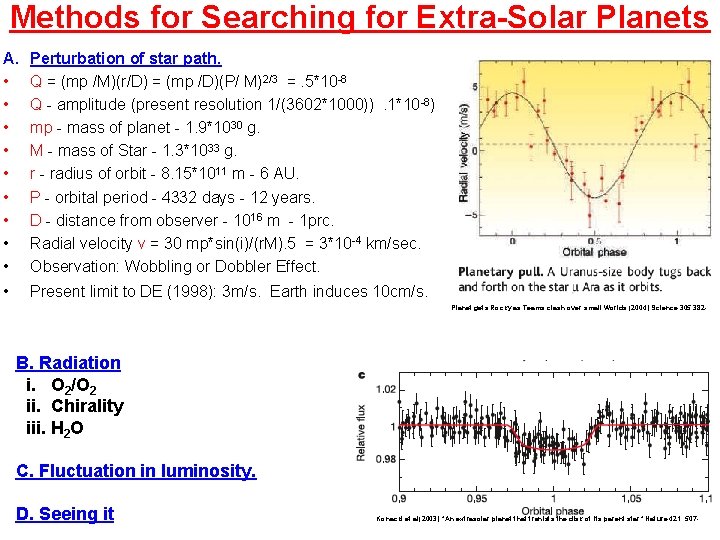 Methods for Searching for Extra-Solar Planets A. • • • Perturbation of star path.