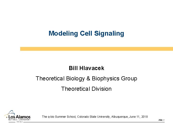 Modeling Cell Signaling Bill Hlavacek Theoretical Biology & Biophysics Group Theoretical Division The q-bio