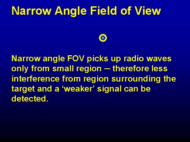 Narrow Angle Field of View Narrow angle FOV picks up radio waves only from