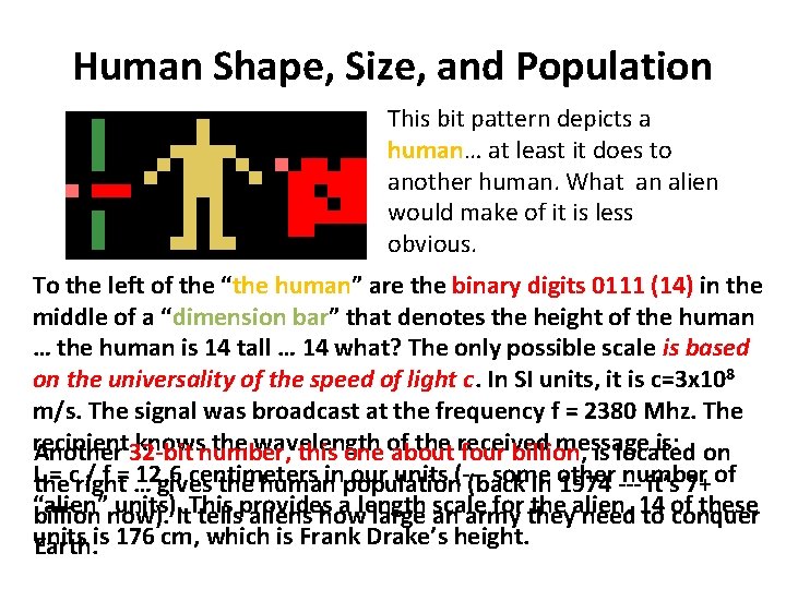 Human Shape, Size, and Population This bit pattern depicts a human… at least it