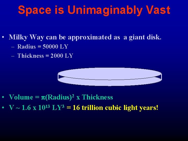 Space is Unimaginably Vast • Milky Way can be approximated as a giant disk.