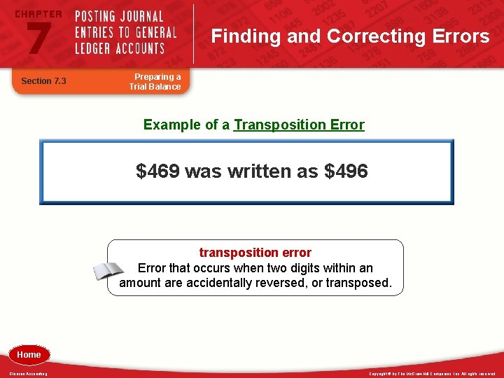 Finding and Correcting Errors Section 7. 3 Preparing a Trial Balance Example of a