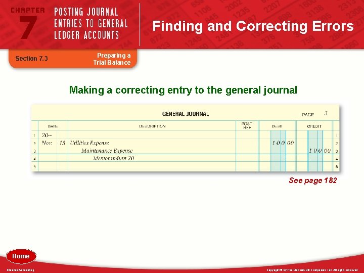 Finding and Correcting Errors Section 7. 3 Preparing a Trial Balance Making a correcting