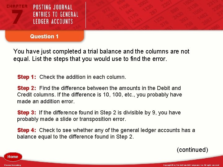 Question 1 You have just completed a trial balance and the columns are not