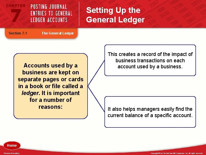 Setting Up the General Ledger Section 7. 1 The General Ledger Accounts used by