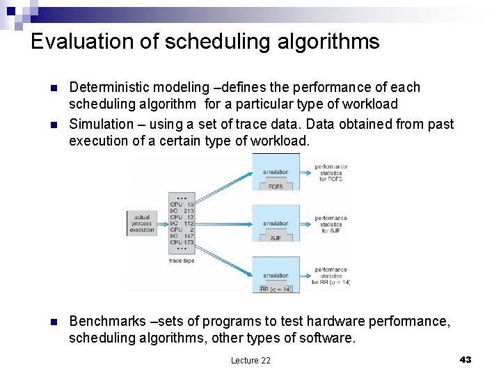 Evaluation of scheduling algorithms n n n Deterministic modeling –defines the performance of each