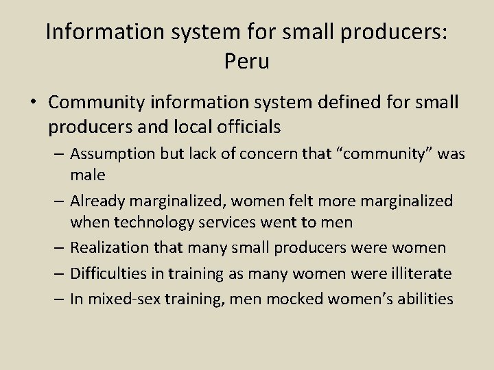 Information system for small producers: Peru • Community information system defined for small producers